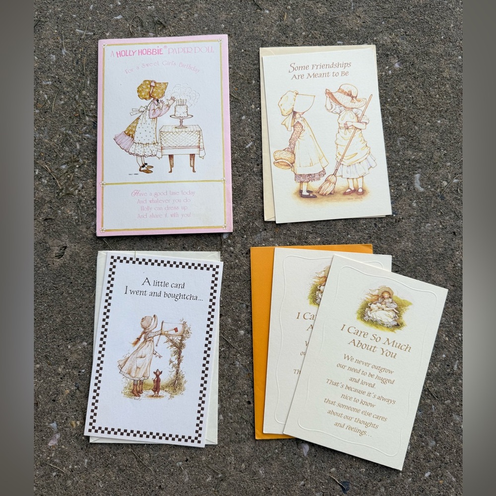 Holly Hobbie Vintage Greeting Card Friendship Girl Paper Doll UNCUT Lot 5 Cards